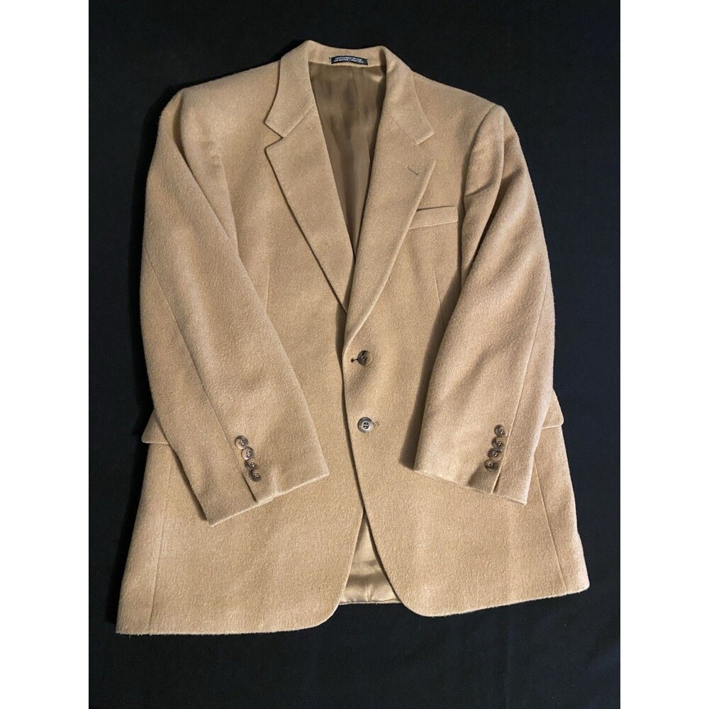 Vintage 100% Cashmere Blazer Sport Coat 42 Reg Men Beige Tan Made In USA G